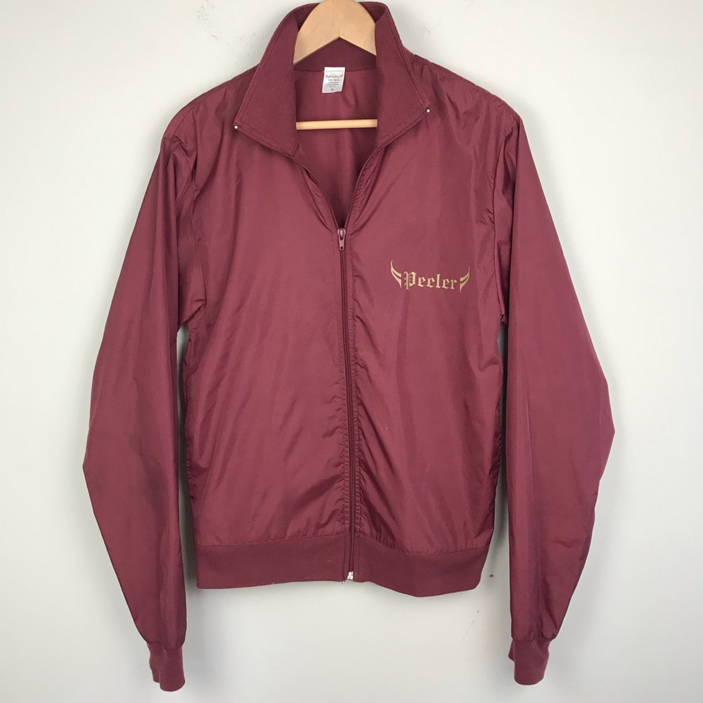 Vintage Peeler 90’s Y2K Burgundy Snap Front Windbreaker Bomber Jacket Si…